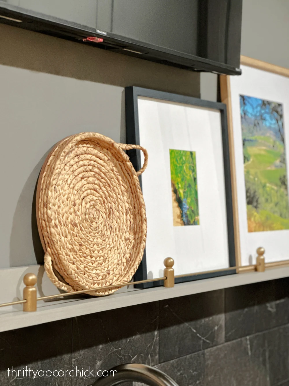 fake DIY brass gallery rail